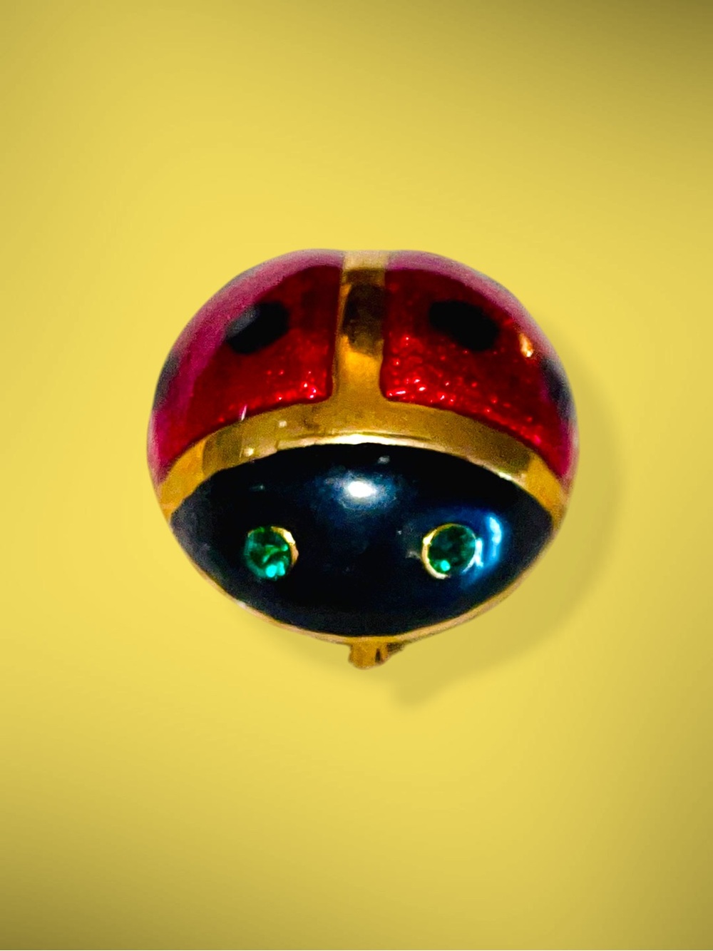 Cute Vintage Enamel Ladybug Brooch Pin Red & Black Gold Tone Insect Jewelry